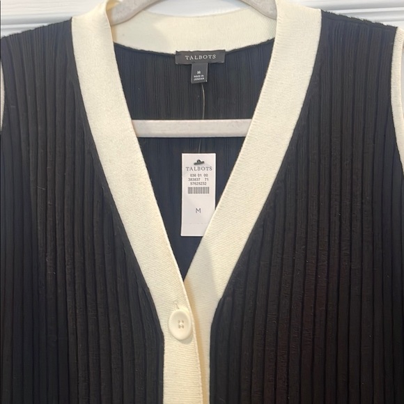 Talbots Black and Ivory Sleeveless V-Neck Midi Summer Dress - Picture 4 of 6